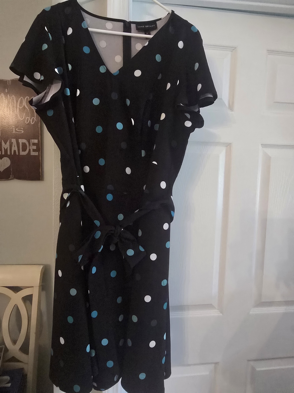 Lane Bryant Black Midi Dress with White and Teal Polka Dots